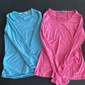 Two Athleta women’s long sleeve tops with ruched details